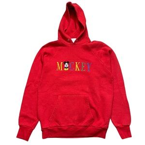 Vintage Mickey Mouse Hoodie Sweater Red Embroidered
